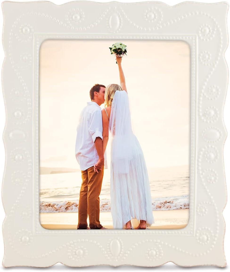 Classic White Ceramic Beaded 8" x 10" Picture Frame