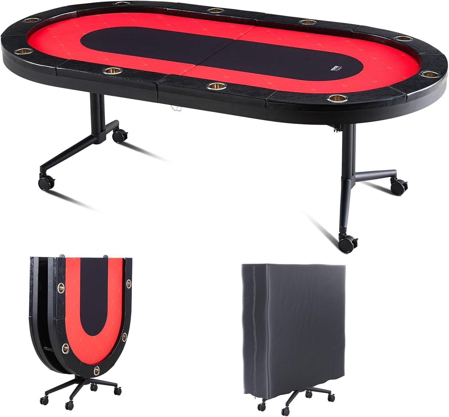 VEVOR 90.2'' 10 - Player Red Foldable Poker Table