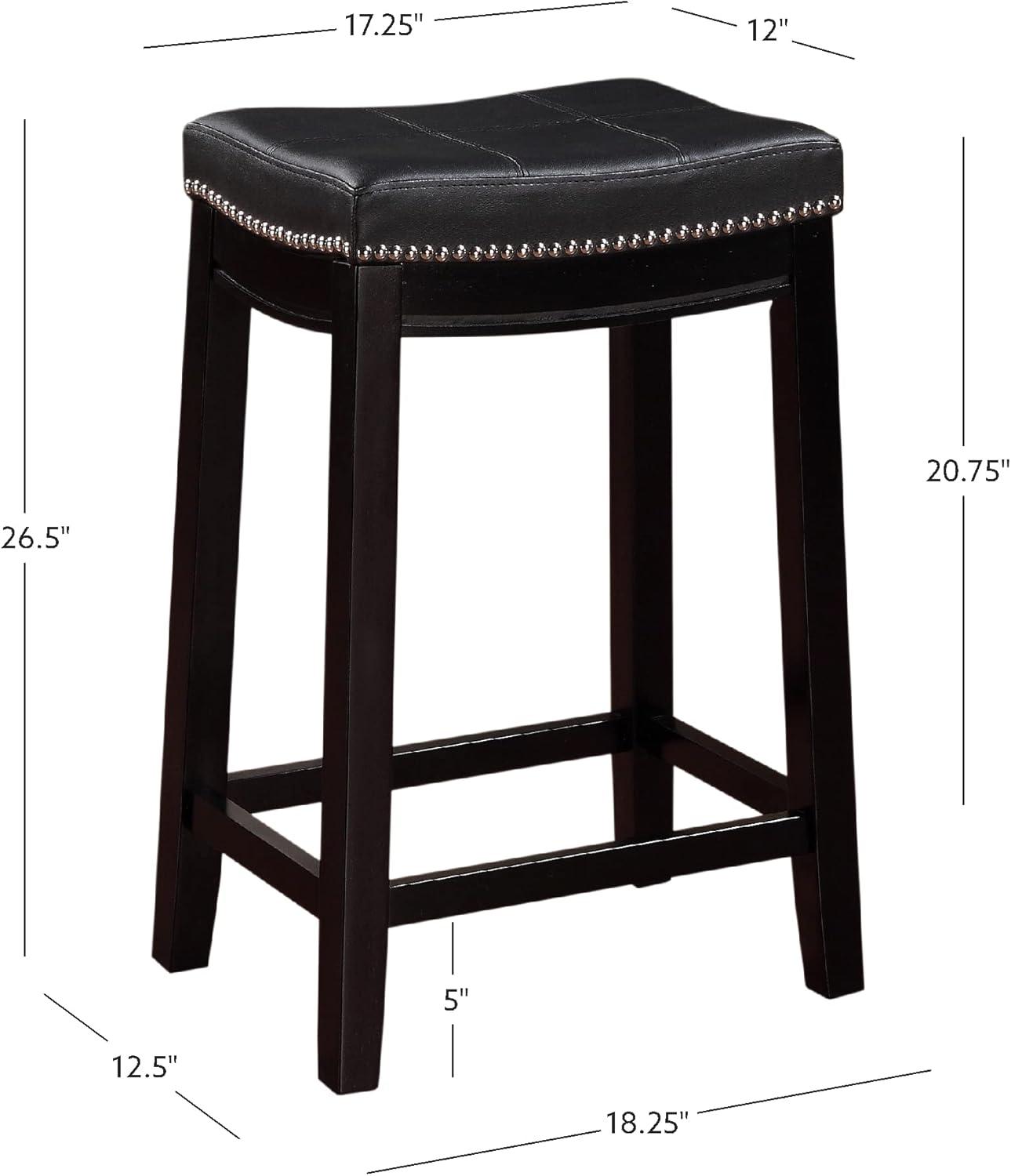 Linon Claridge Wood Backless Counter Stool Nailhead Trim Faux Leather in Black