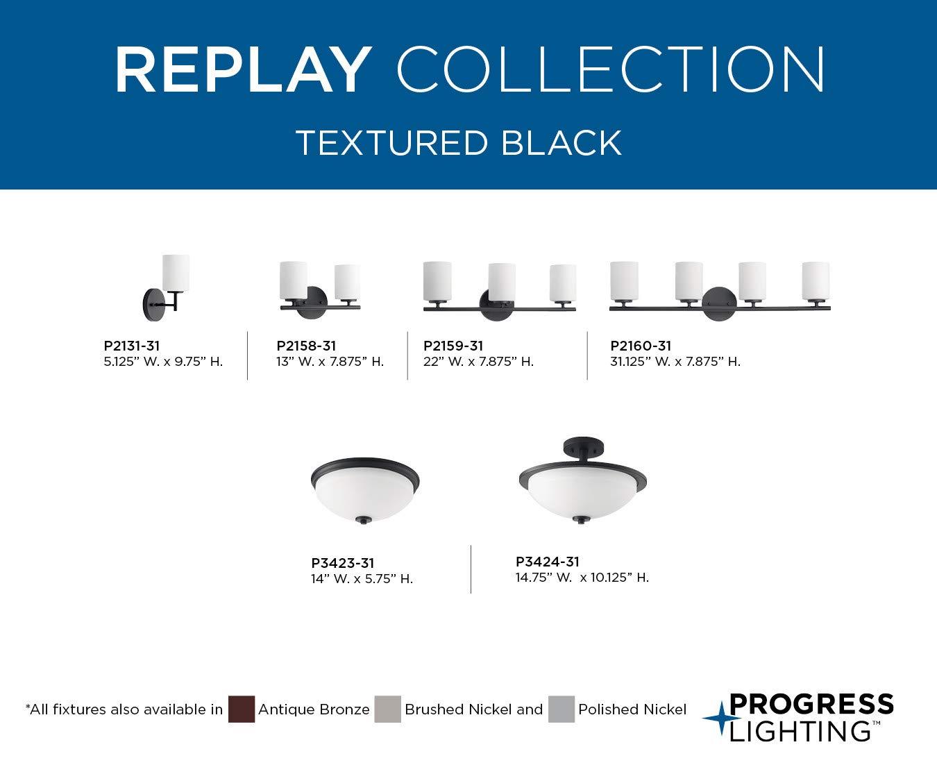 Progress Lighting Replay 4-Light Bath Vanity, Textured Black, Porcelain Shade