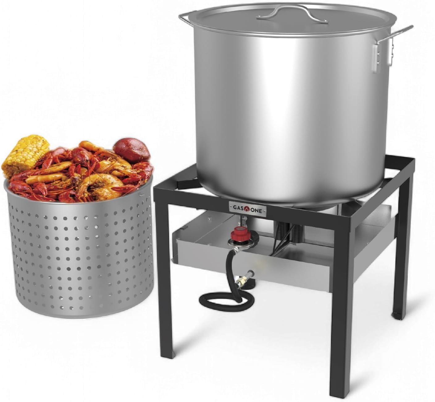 GasOne Seafood Boil Kit with Propane Burner, Propane Regulator, 60Qt Pot with Basket – Heavy Duty