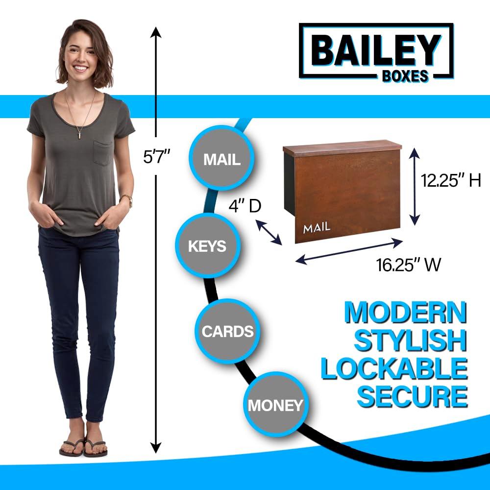 Wall Mounted Locking Mailbox - Rustic Modern Vintage Design from Bailey Boxes - The Rockdale - Elevate Your Exterior with a Top-Notch Custom Style Mailbox