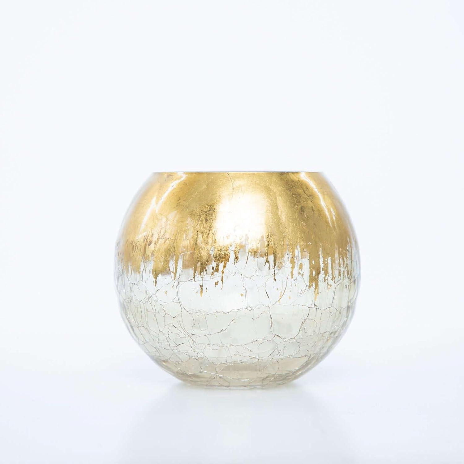 Efavormart 4" Gold Foiled Crackle Glass Flower Vase, Bubble Vase