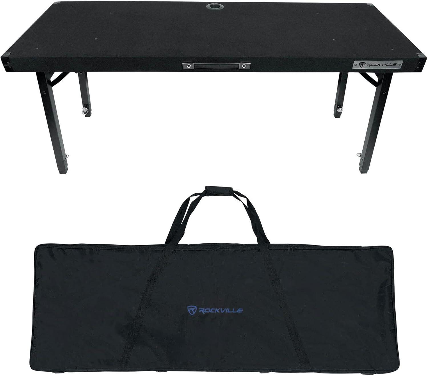 Black Adjustable Height DJ Table with Folding Legs and Carry Bag