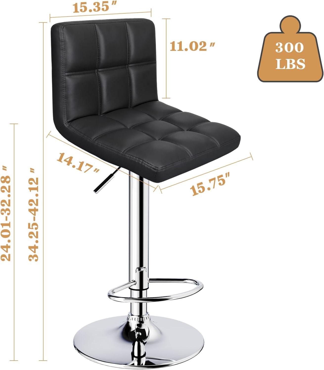 Barstools Set of 2 Counter Height Bar Stools Height Adjustable Back PU Leather Swivel Stools Hydraulic Swivel Dining Chairs for Kitchen Bar Restaurant Living Room, Black