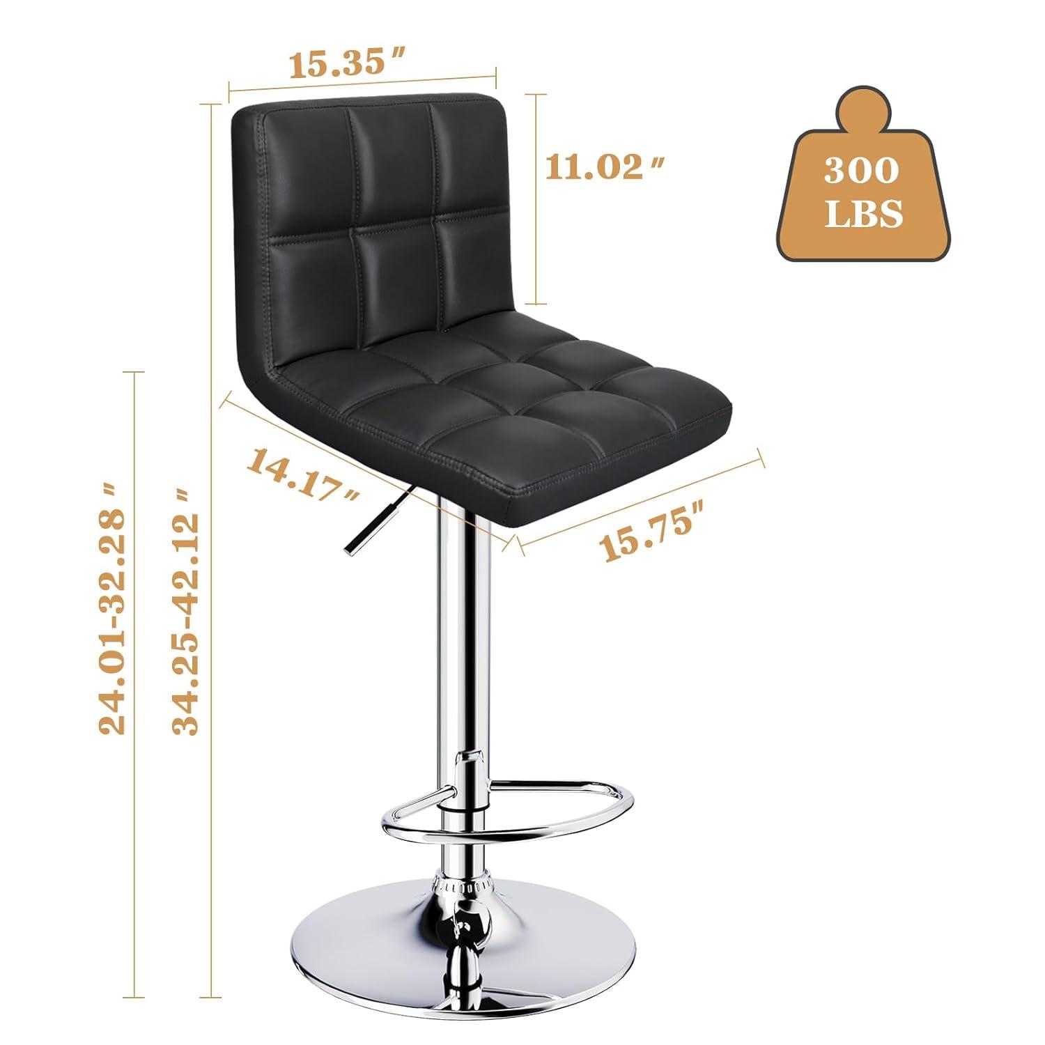 FDW Black Swivel Bar Stools PU Leather Padded with Back Height Adjustable Counter Stool Barstools Dining Chair,Set Of 2