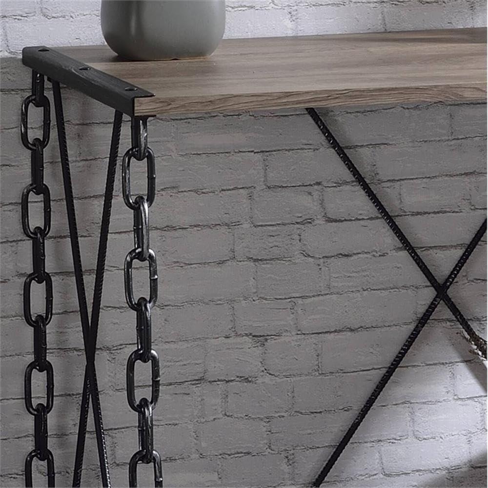 Acme Furniture 48" Jodie Console Table Rustic Oak and Antique Black Finish: Melamine Veneer, Metal Frame, Spot Clean