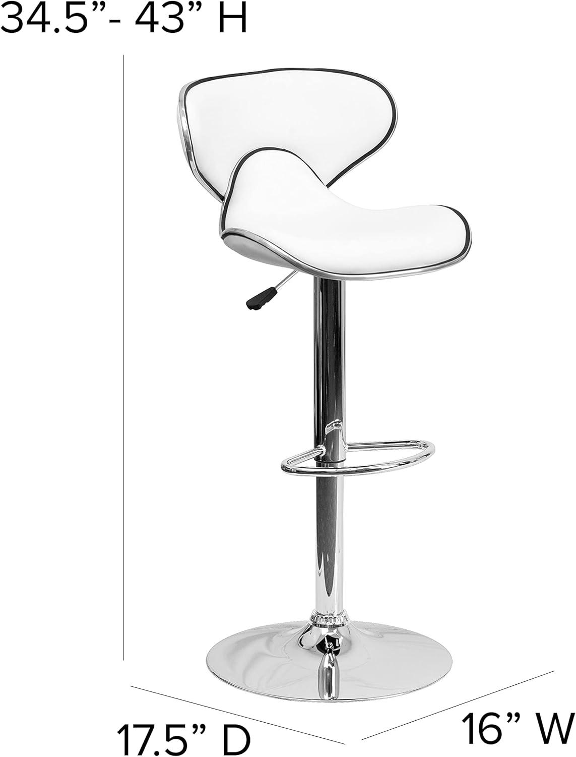 Flash Furniture Contemporary Cozy Mid-Back White Vinyl Adjustable Height Barstool with Chrome Base