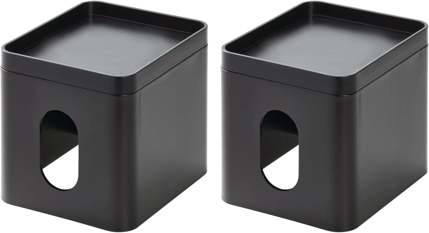 iDesign iDesign Square Tissue Box Cover for Bathroom Vanity - Set of 2 - Black (Set of 2)