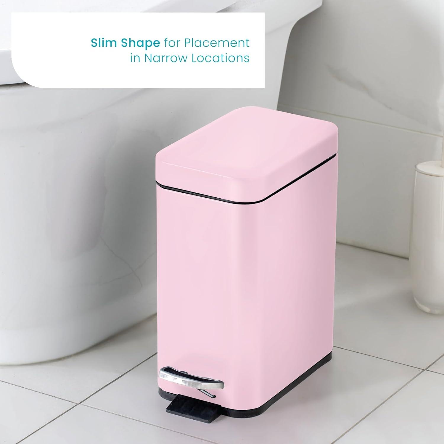 Home Zone Living 1.3 gal Bathroom Trash Can, Stainless Steel, Pink