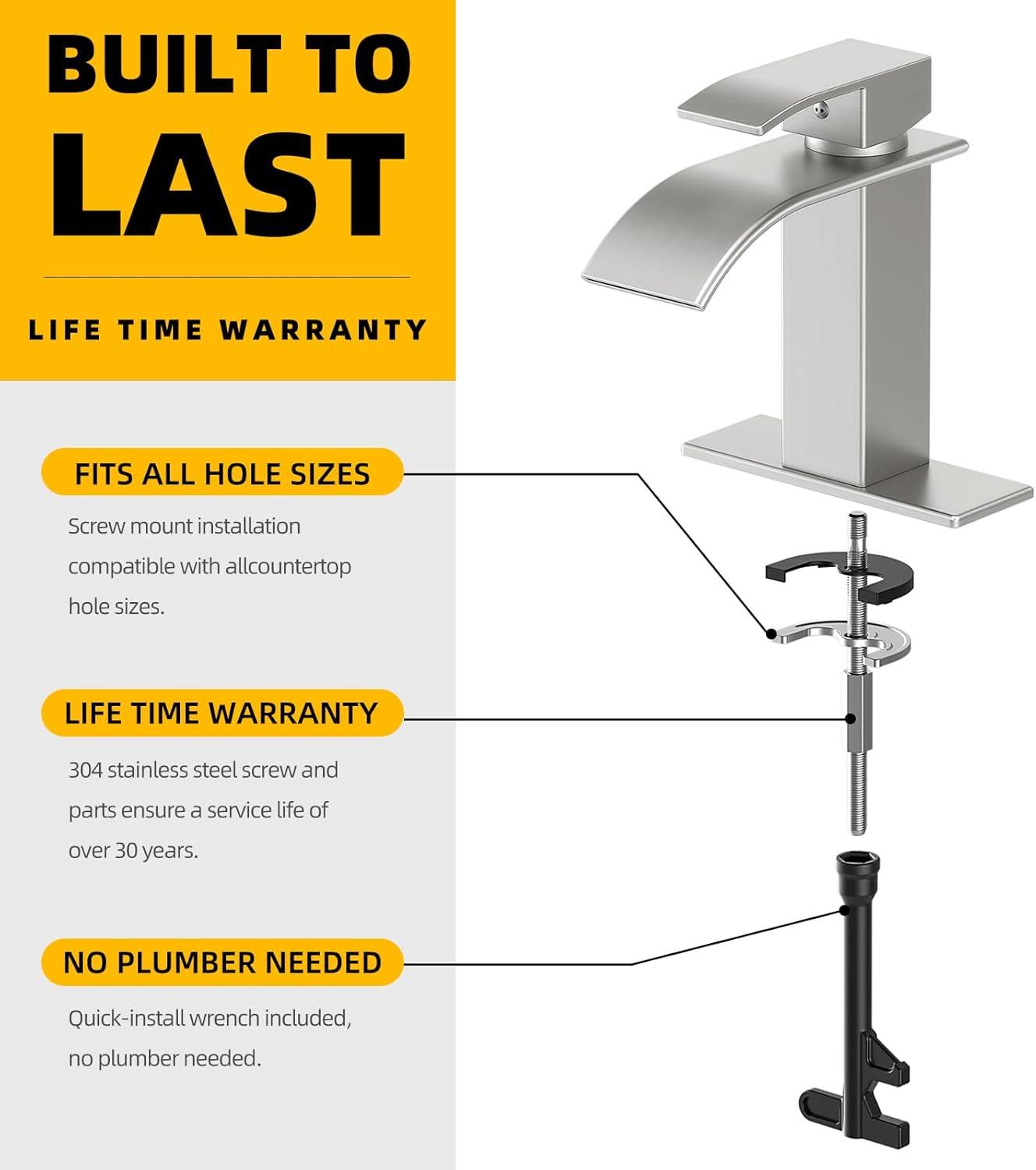 Bathroom Faucet, Single Handle Bathroom Faucets for 1 or 3 Hole Bathroom Sink Faucet