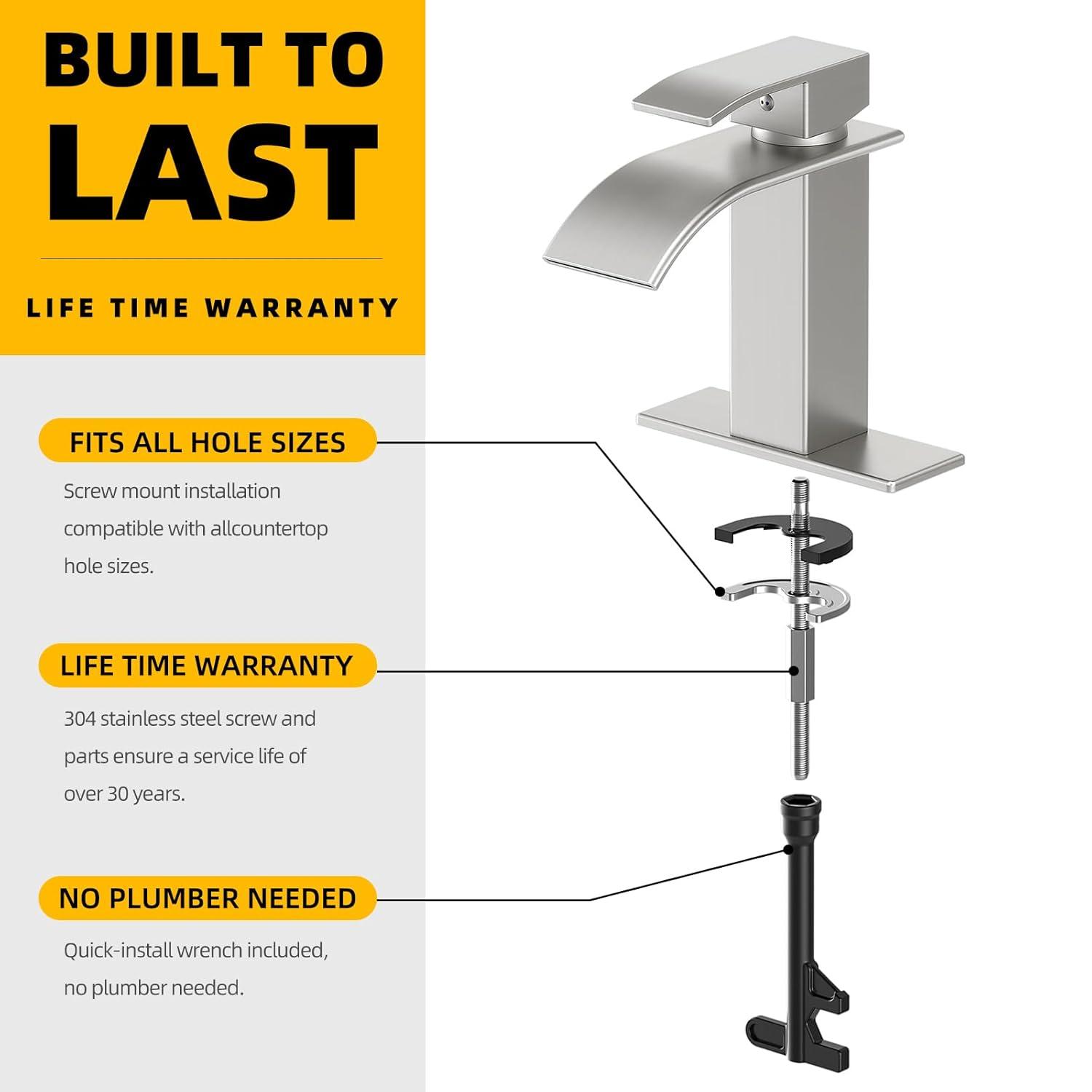 Bathroom Faucet, Single Handle Bathroom Faucets for 1 or 3 Hole Bathroom Sink Faucet