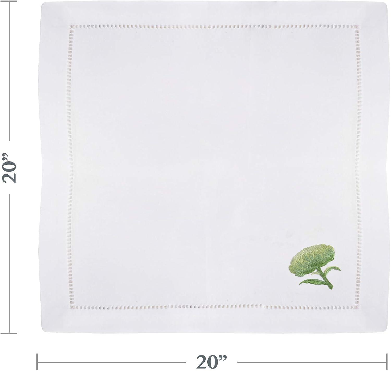 Saro Lifestyle Embr'd Artichoke Hemstitch Napkin, 20" Square, White (Set of 6)