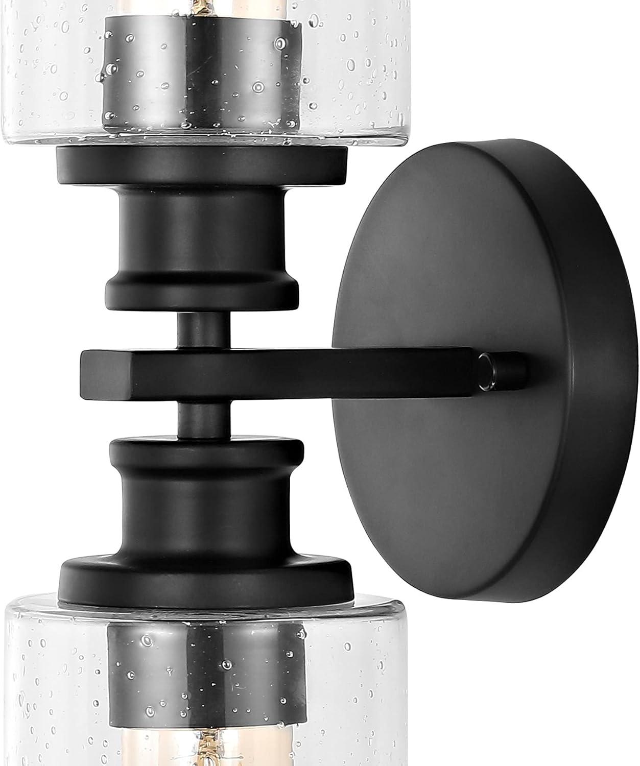JONATHAN Y Jules Edison 16.5" Cylinder 2-Light Iron/Seeded Glass Farmhouse Contemporary LED Wall Sconce, Black