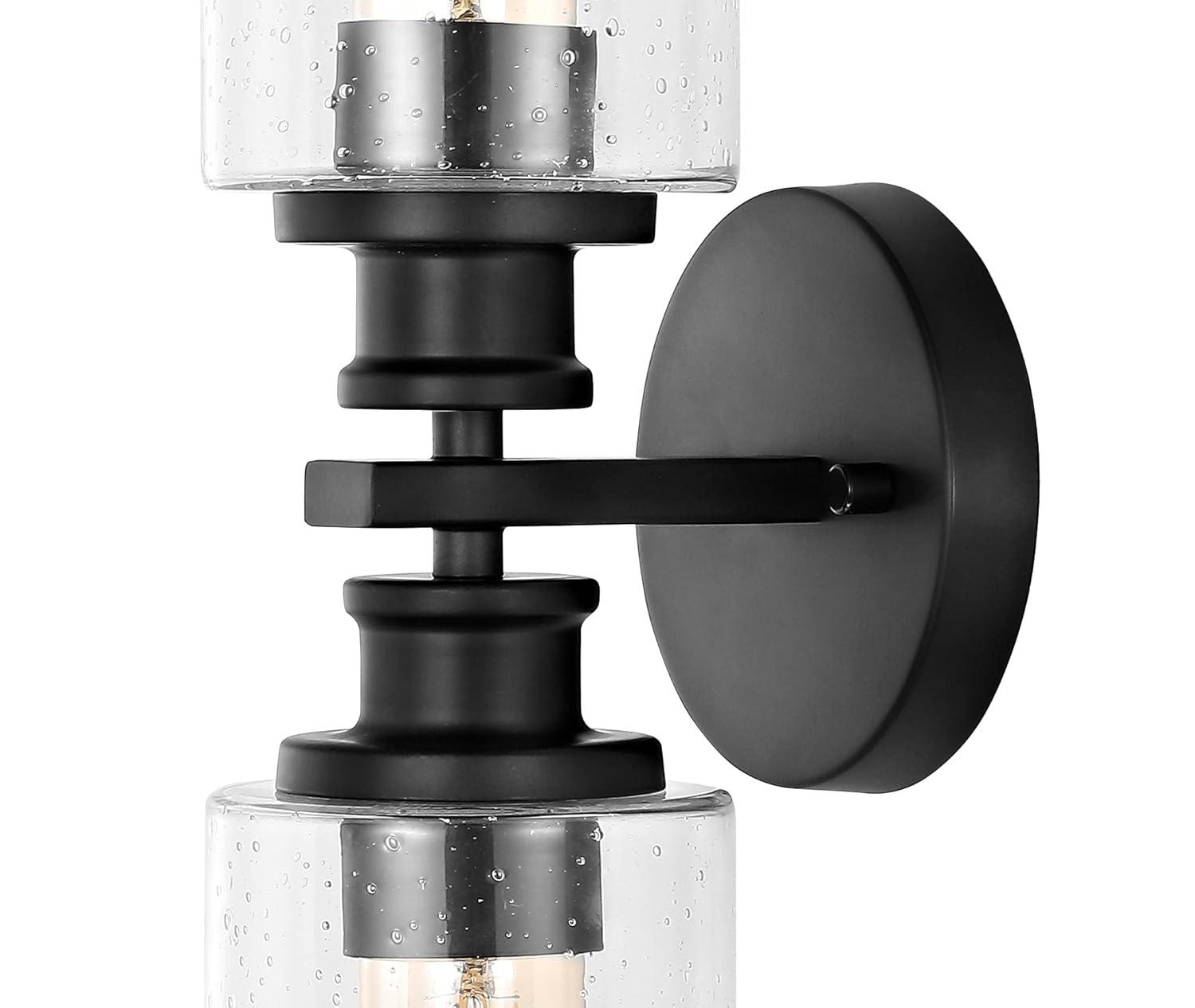 JONATHAN Y Jules Edison 16.5" Cylinder 2-Light Iron/Seeded Glass Farmhouse Contemporary LED Wall Sconce, Black
