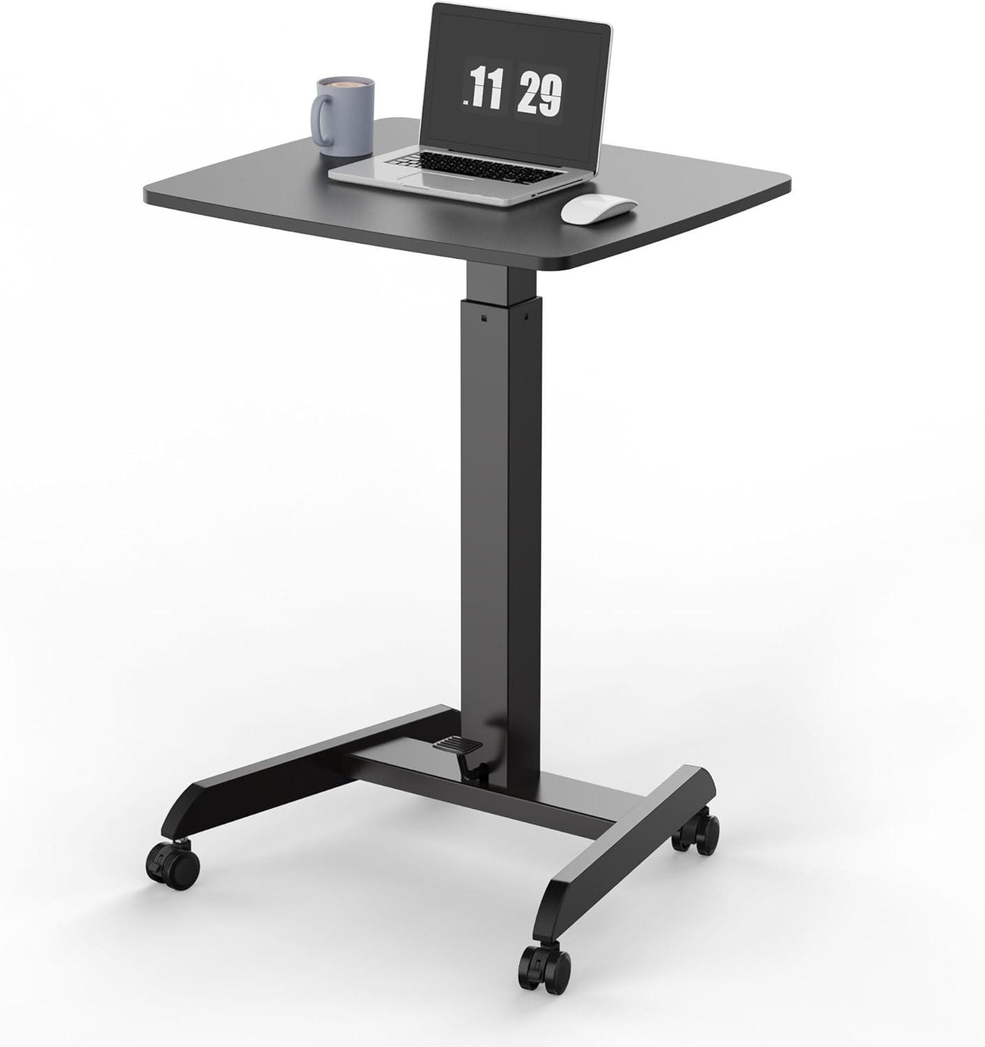 Adjustable Mobile Sit-Stand Desk in Black with Pneumatic Lift