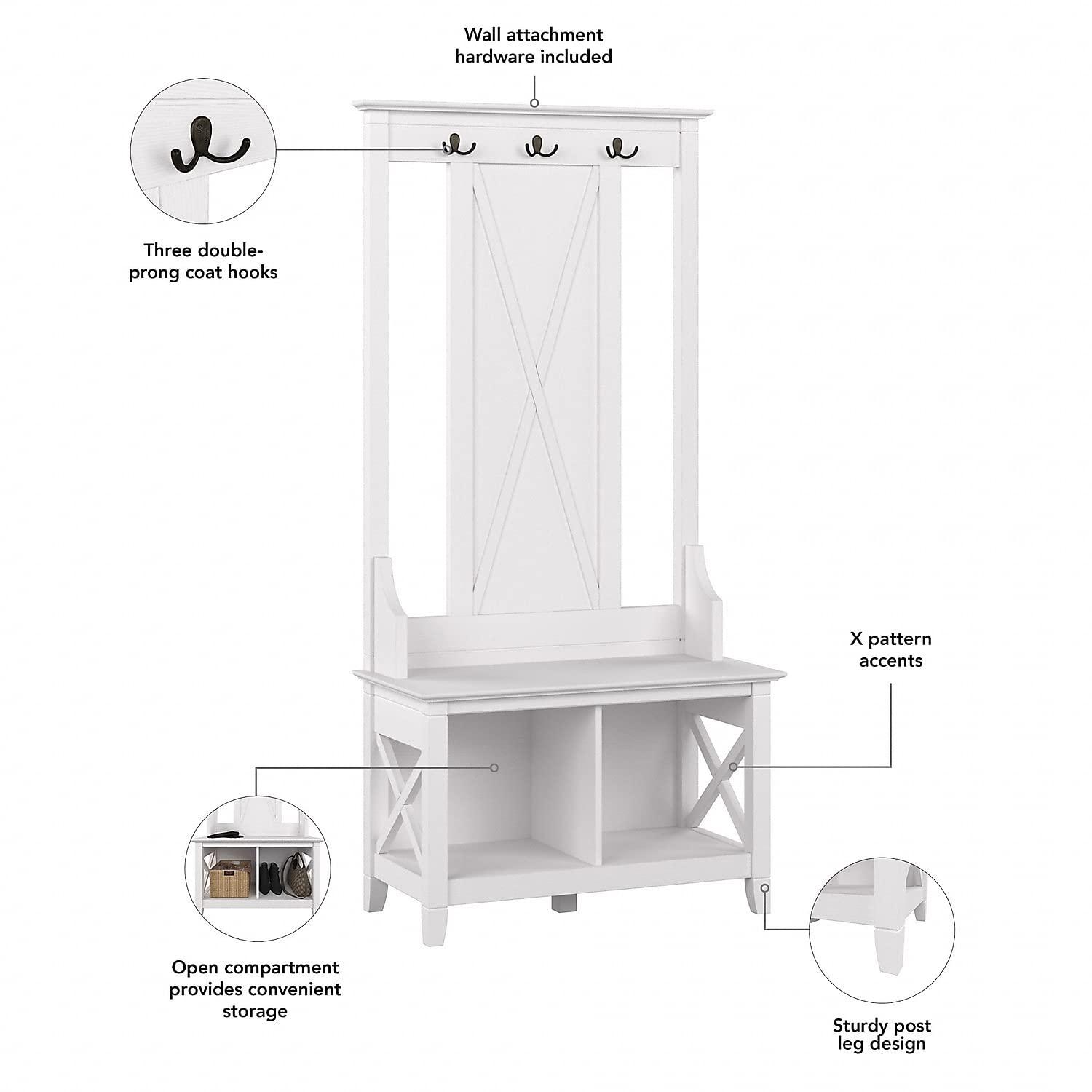 Key West Hall Tree with Shoe Storage Bench in Pure White Oak - Engineered Wood