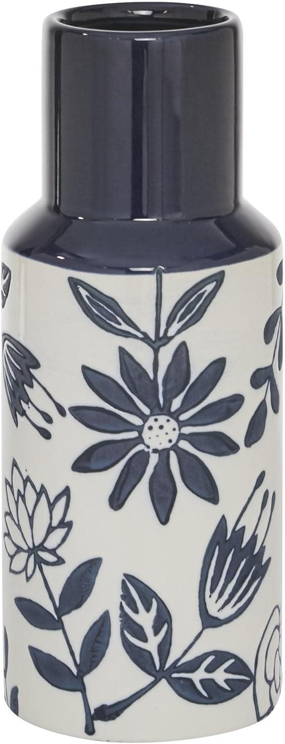 The Novogratz 12" Floral Handmade Blue Ceramic Vase