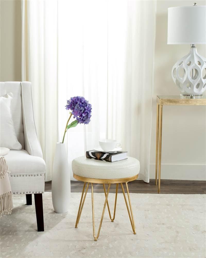 Jenine Faux Ostrich Round Bench - Cream/Gold - Safavieh