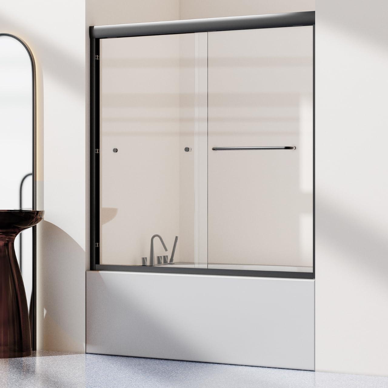 56 - 60 in. W x 58 in. H Semi-Frameless Sliding Bathtub Door in Finish with Clear SGCC Tempered Glass