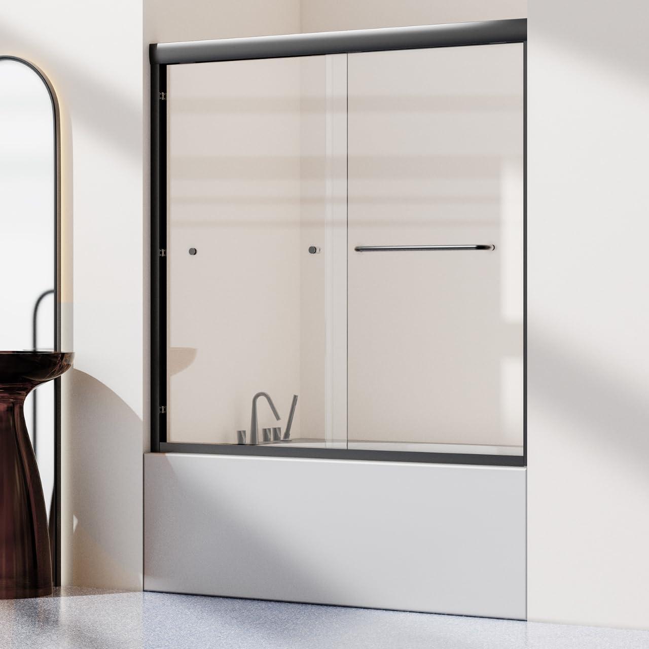 56 - 60 in. W x 58 in. H Semi-Frameless Sliding Bathtub Door in Finish with Clear SGCC Tempered Glass