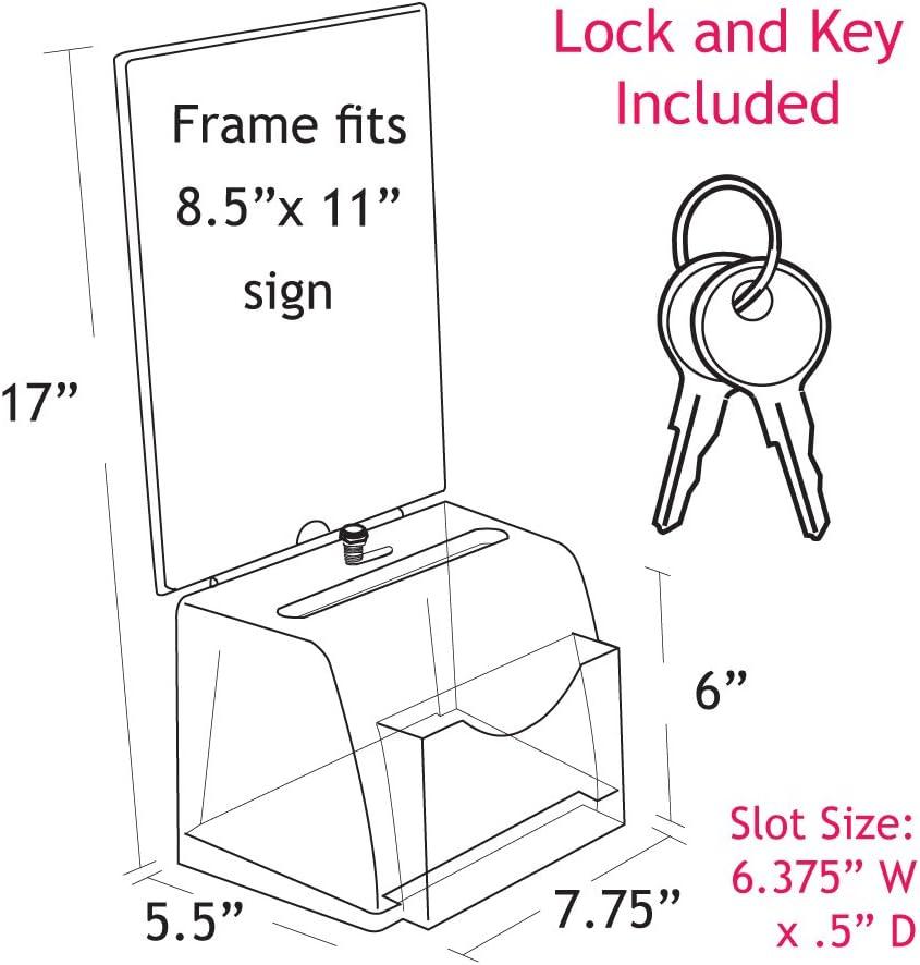 Azar Displays 206009 Clear Medium Molded Lottery Box with Pocket, Lock and Key