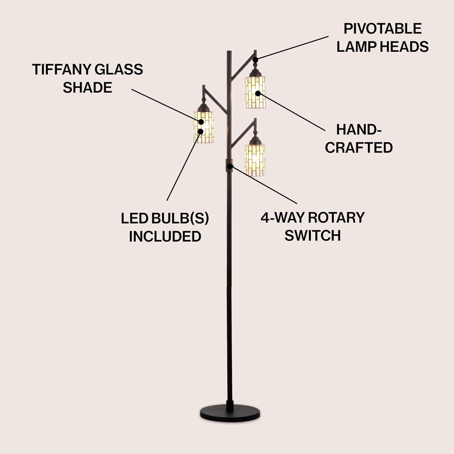 JONATHAN Y JYL8012A Lewis Tiffany-Style 71" Multi-Light LED Floor Lamp, Traditional for living room, dinning room, bedroom, office Bulb Included, Bronze