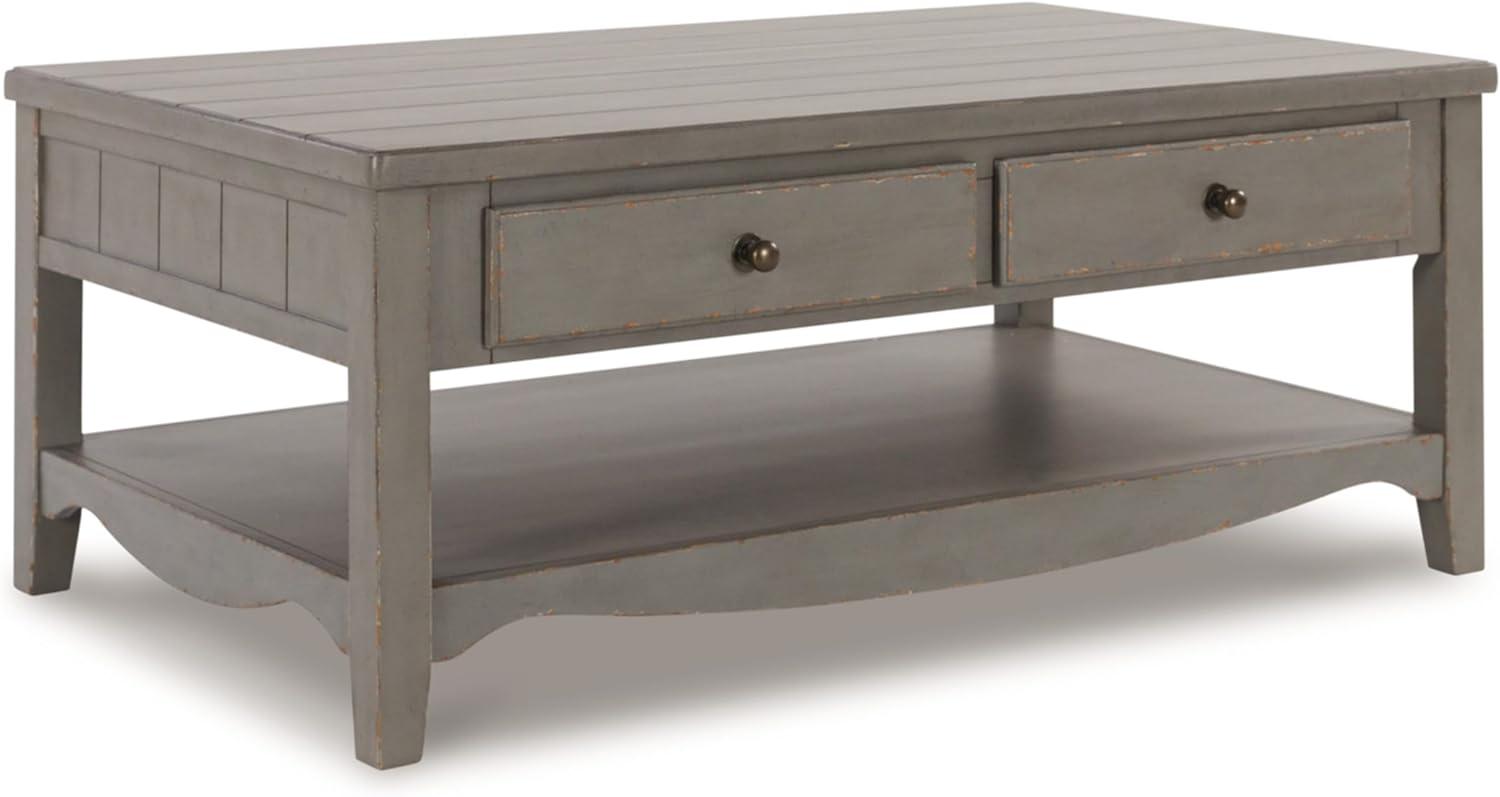 Classic European Farmhouse 50" Gray Wood Coffee Table with Storage