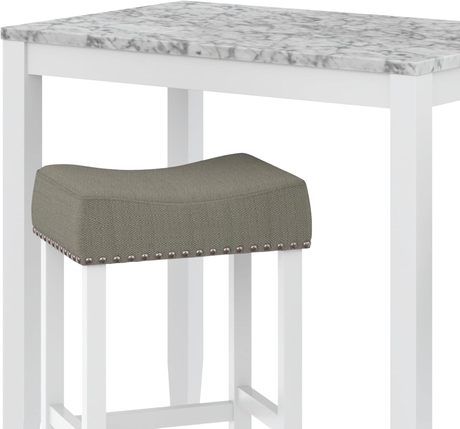 38&#34; Solid Wood Pub Dining Table and Stool Set White Marble/Light Gray Linen - Nathan James