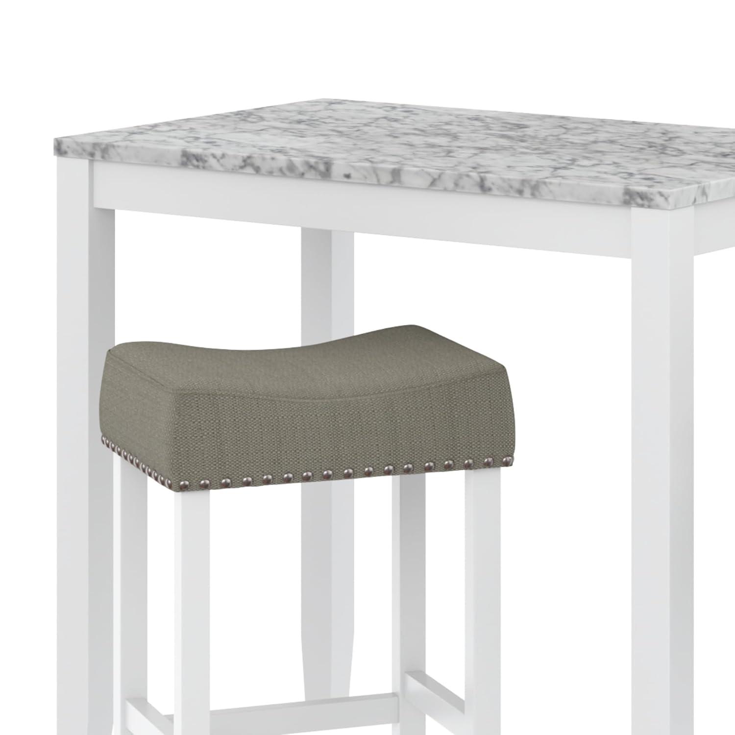 38&#34; Solid Wood Pub Dining Table and Stool Set White Marble/Light Gray Linen - Nathan James