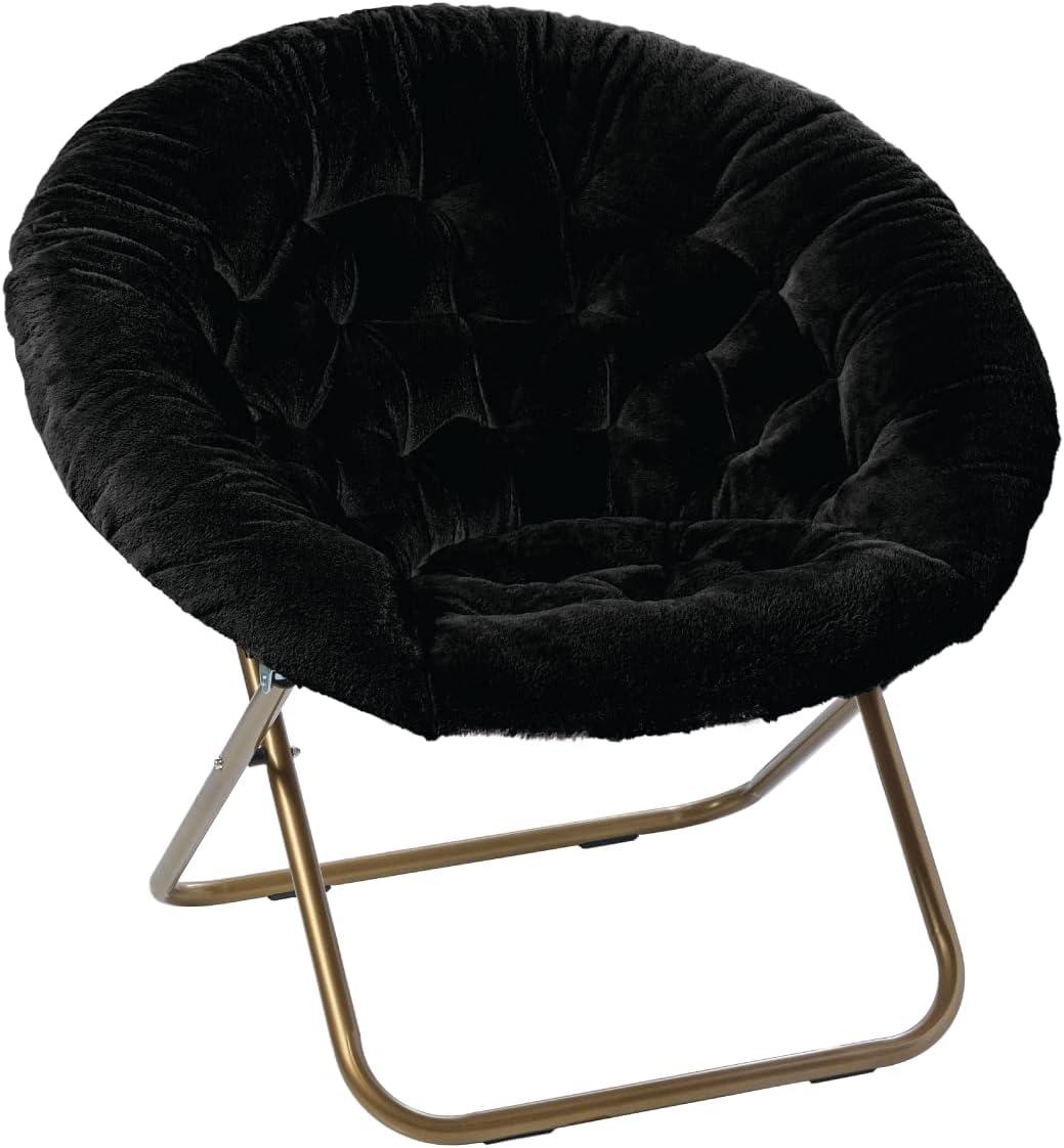 U-SHARE Cozy Chair/Faux Fur Saucer Chair for Bedroom/X-Large (Black)