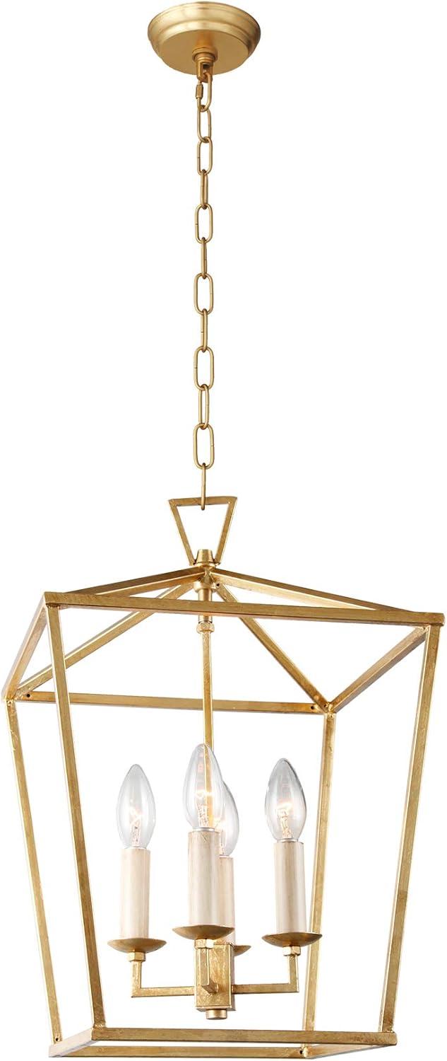 Gold 4-Light Lantern Chandelier with Candle Design