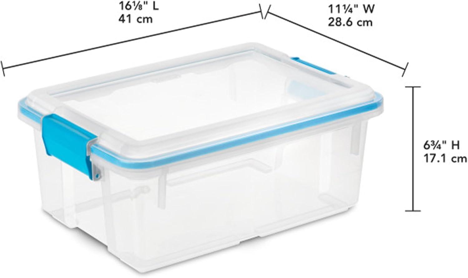 Sterilite 12 Qt Gasket Box, Stackable Storage Bin with Latching Lid and Tight Seal Plastic Container to Organize Basement, Clear Base and Lid, 12-Pack