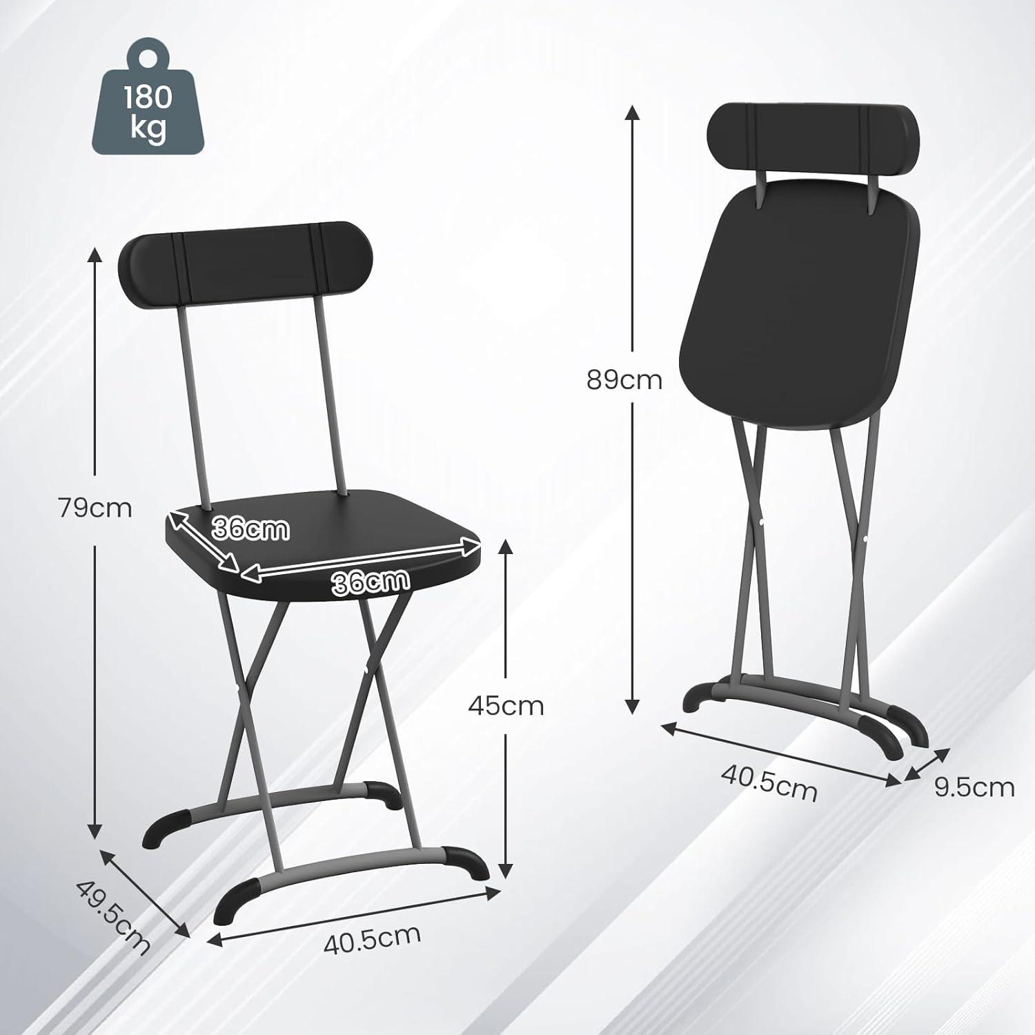 WANCQ 2-Pack Folding Chair w/ Metal Curved Feet Wide Seat & Ergonomic Backrest Black