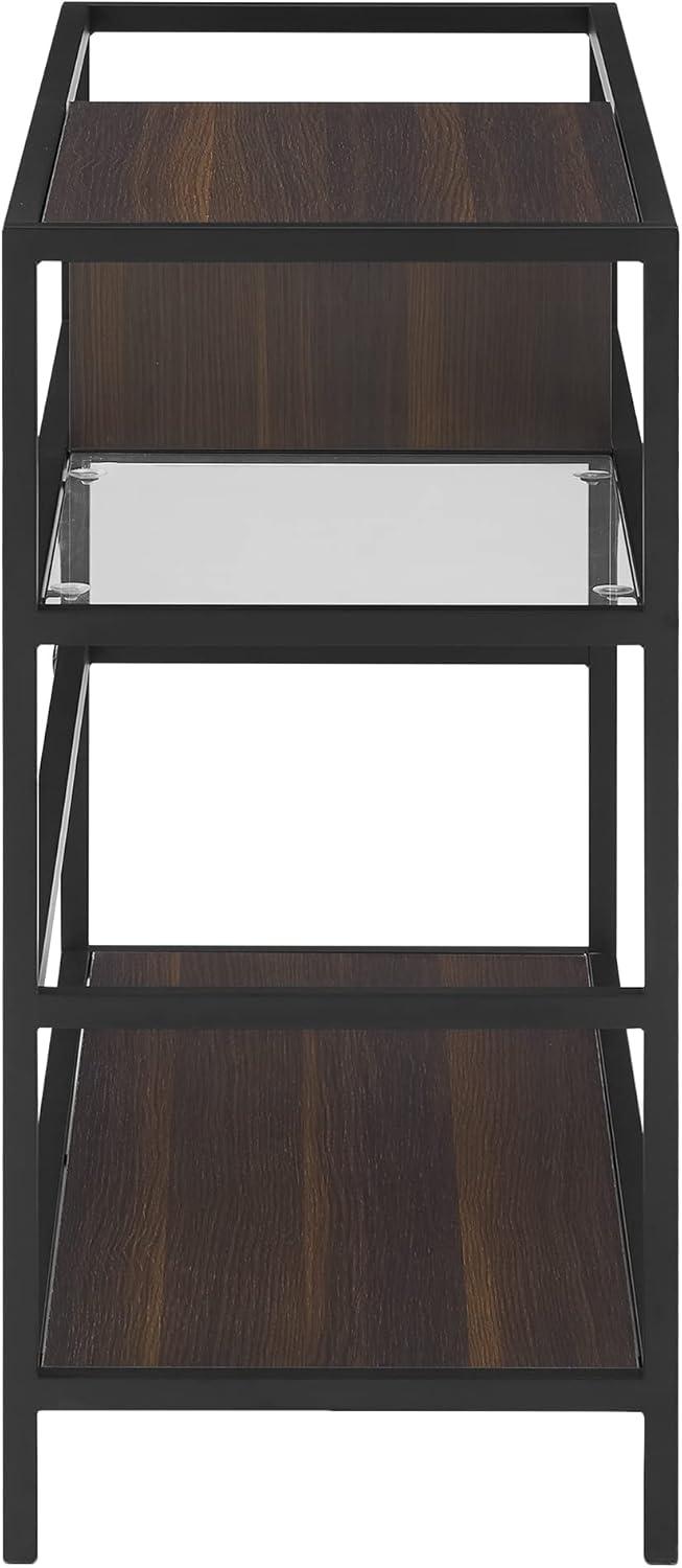 Provo Matte Black and Brown Record Storage Console with Turntable Shelf