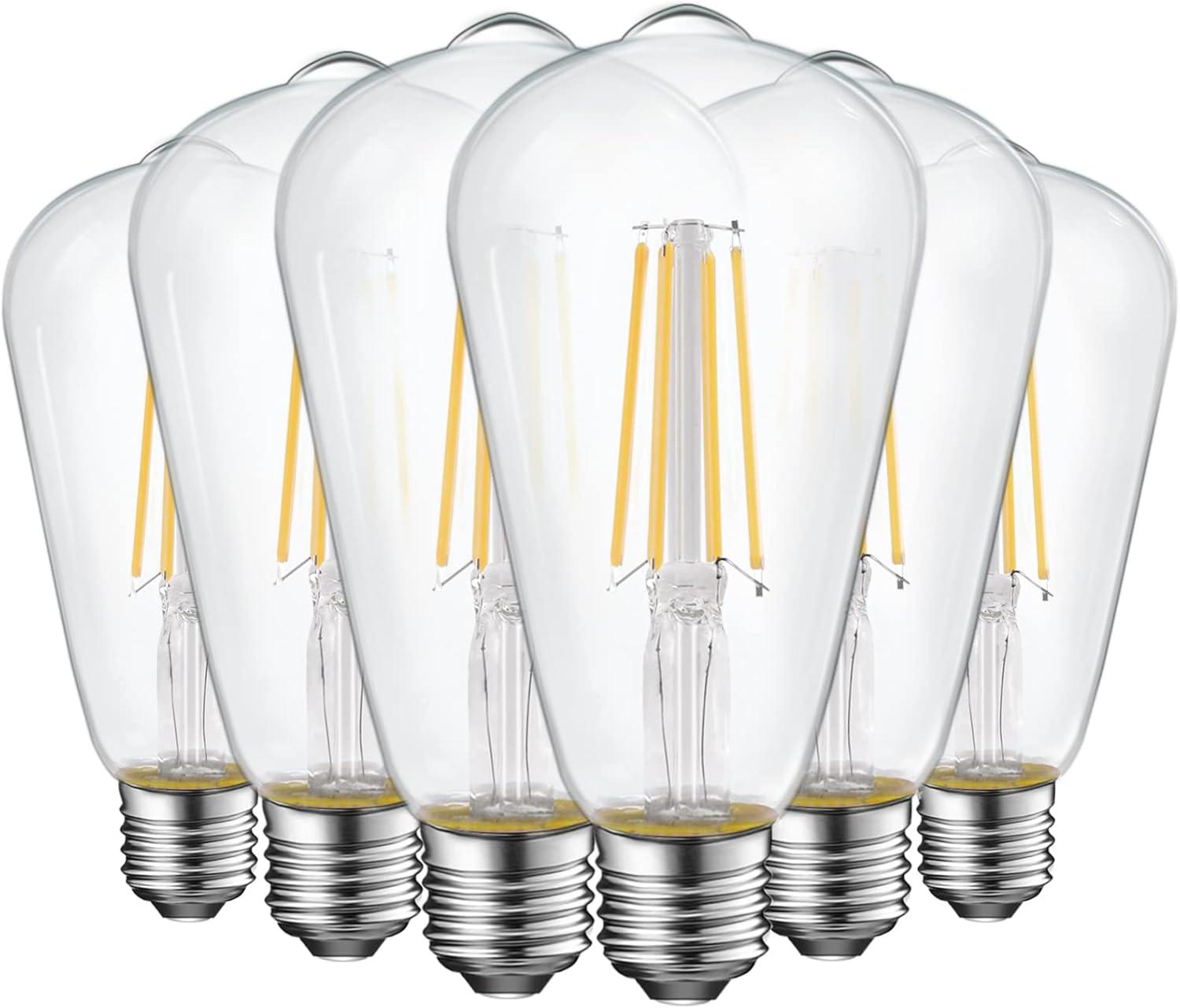 ENERGETIC Vintage LED Edison Light Bulbs, 5000K, 60 Watt Equivalent, ST64 Filament, Tear Drop Antique Decorative Bulbs, E26 Base, UL Listed, 6 Pack