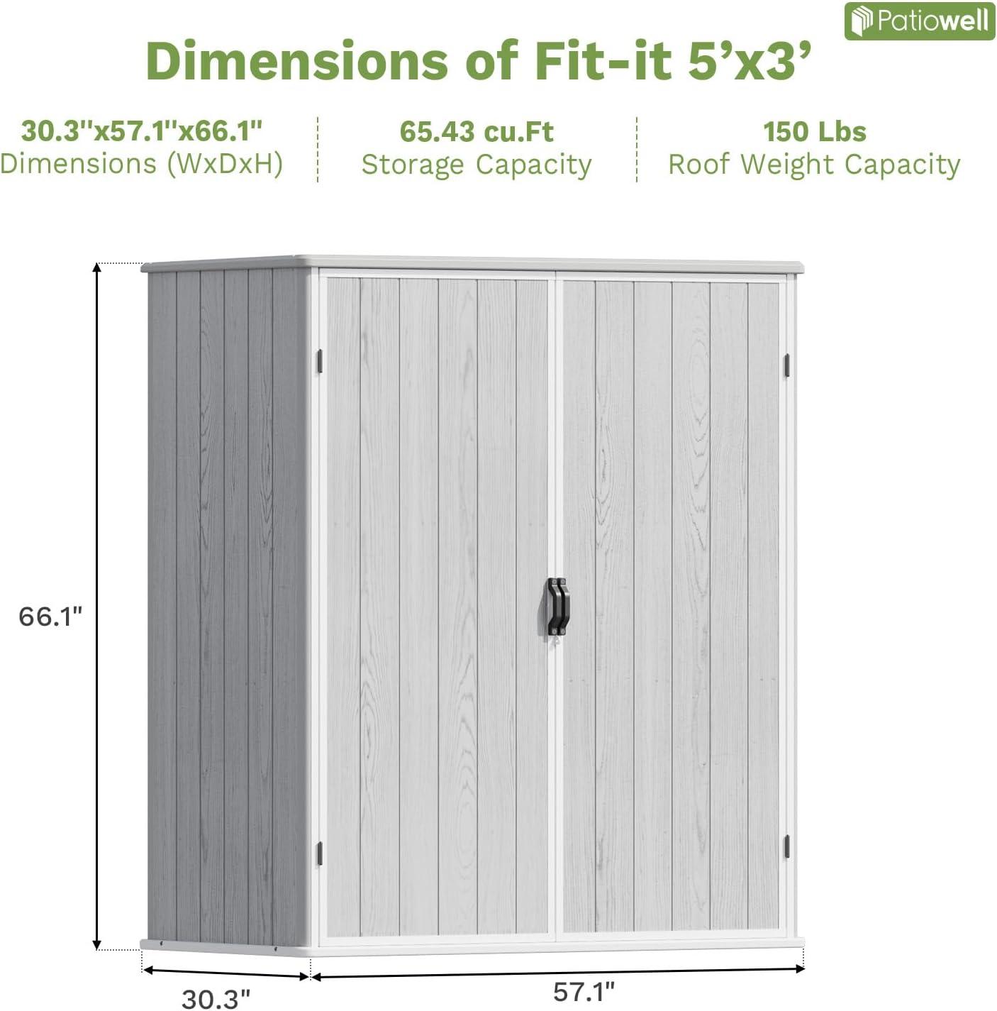 Patiowell 5' x 3' Gray Plastic Outdoor Storage Shed