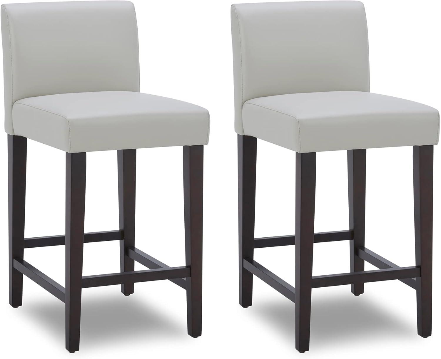 CHITA 25 inch Bar Stools Set of 2, Faux Leather in Creamy Gray