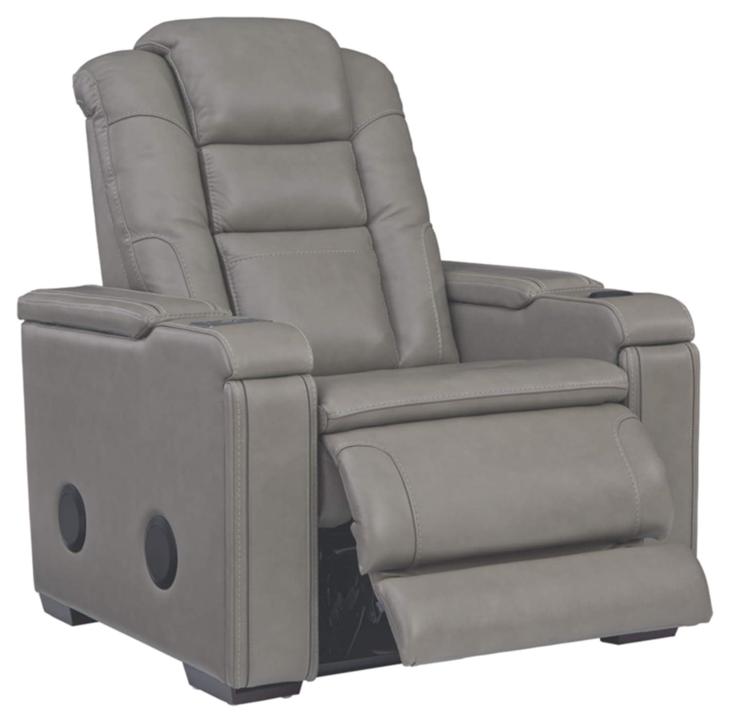 Gray Leather Power Recliner with Bluetooth Speakers