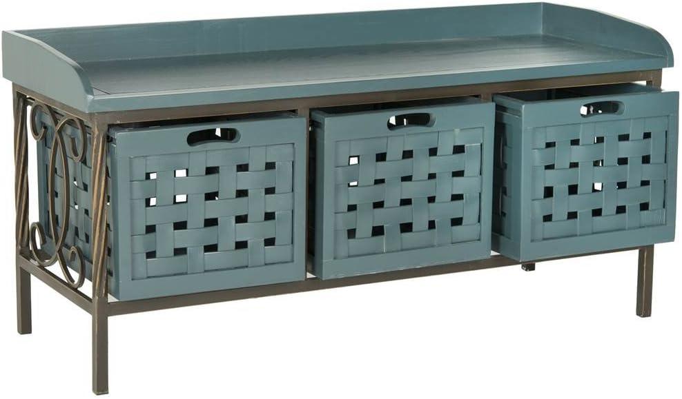 Isaac 3 Drawer Wooden Storage Bench - Teal - Safavieh