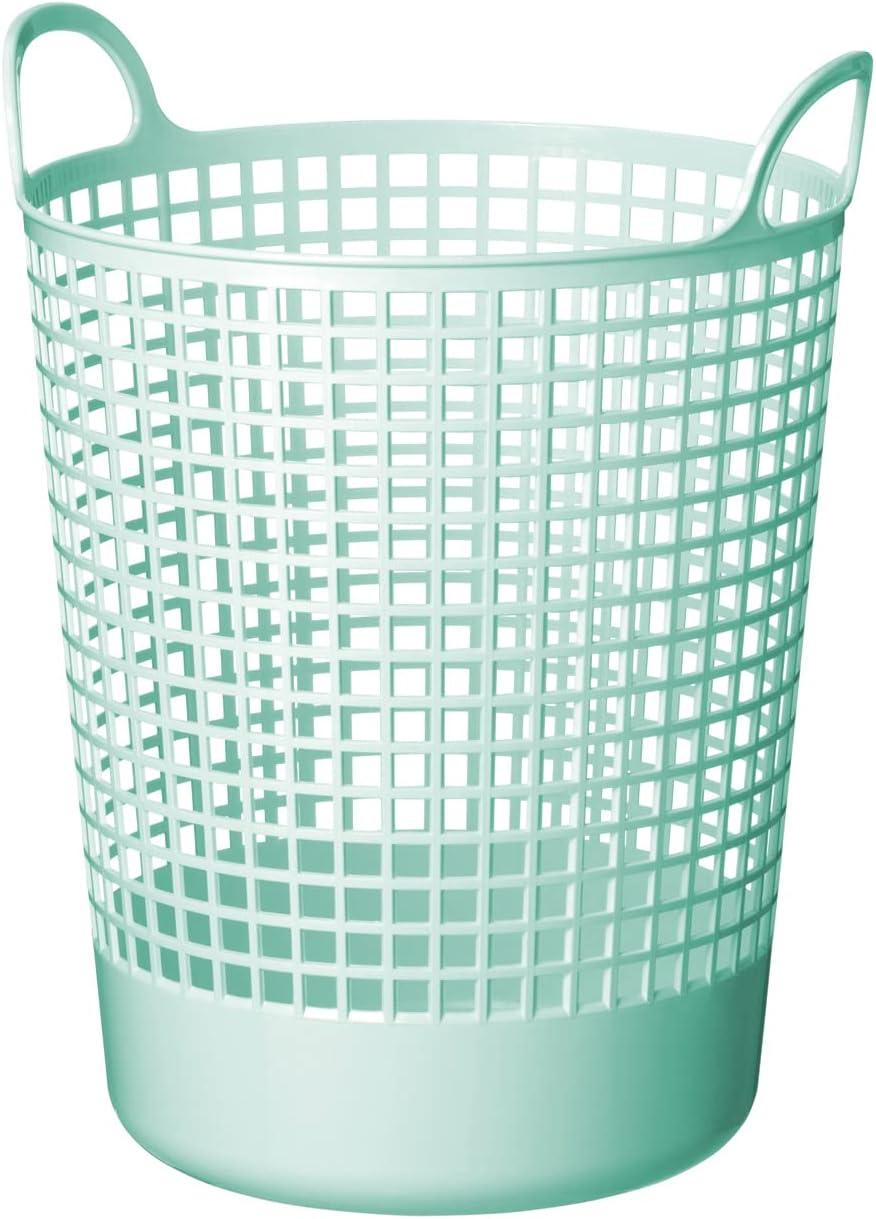 Mint Blue Round Plastic Laundry Basket with Handles