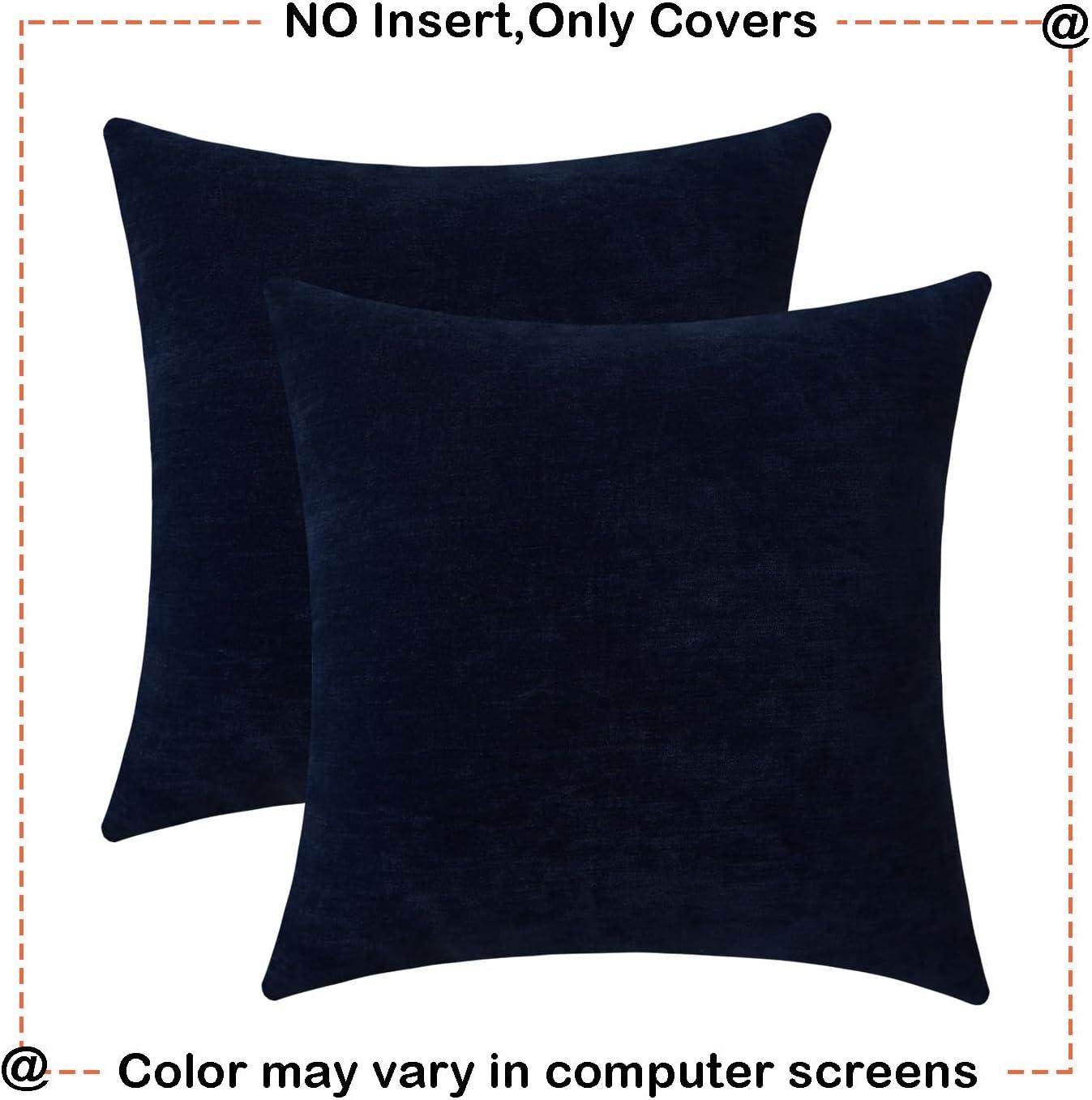 PAVILIA Navy Blue Throw Pillow Covers 20x20 Set of 2, Decorative Pillow Cases for Bed Sofa Couch, Boho Aesthetic Accent Decor Cushion for Bedroom Living Room, Velvet Square Euro Sham Covers, Dark Blue