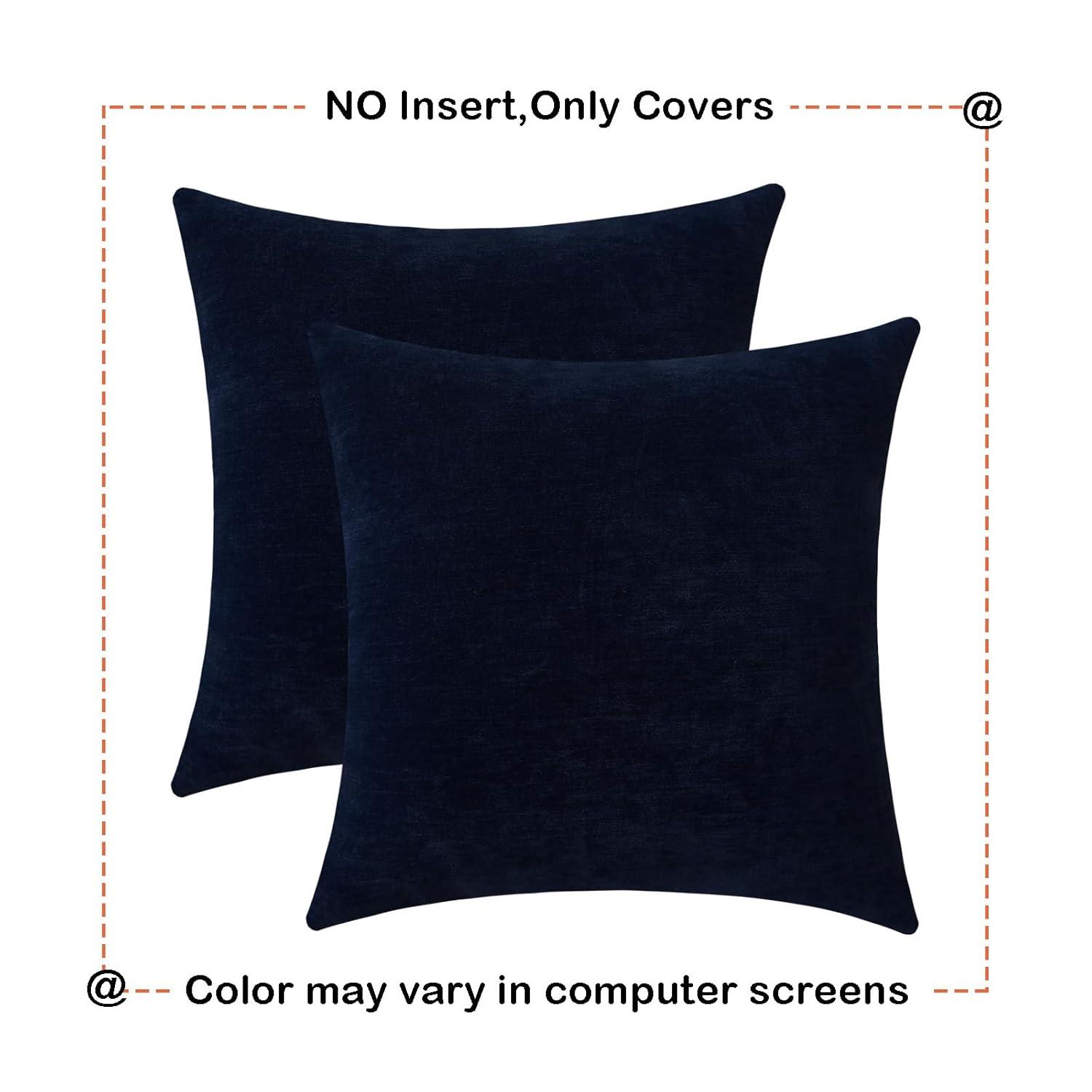 PAVILIA Set of 2 Throw Pillow Covers, Decorative Velvet Square Cushion Cases for Bed Sofa Couch Bedroom Living Room, Navy Blue/20 x 20