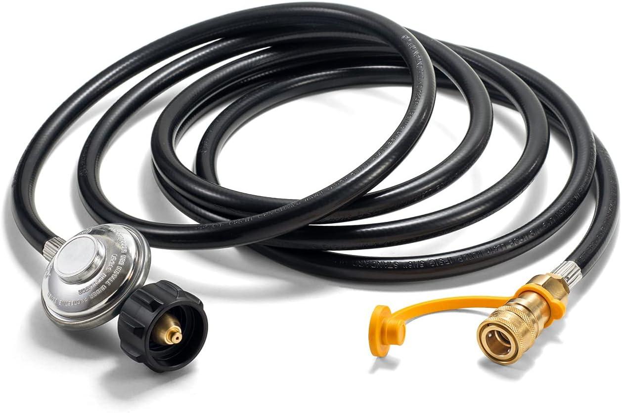 12ft Black Rubber Propane Hose with Brass Regulator and Quick Connect