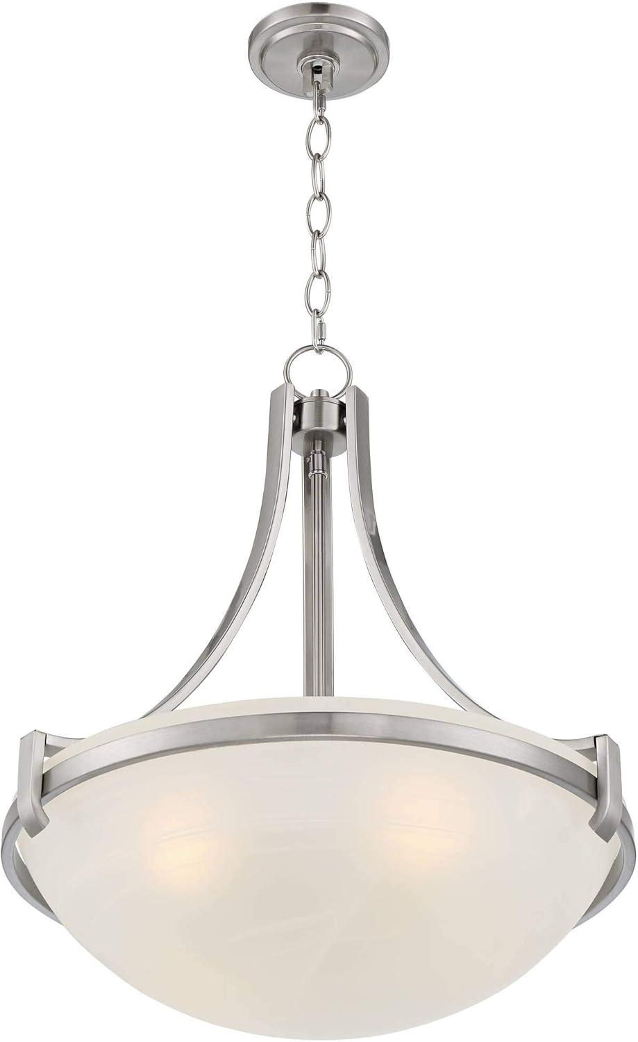 Regency Hill Mallot Brushed Nickel Pendant Chandelier 20" Wide Industrial Champagne Glass Bowl Shade 4-Light Fixture for Dining Room Kitchen Island