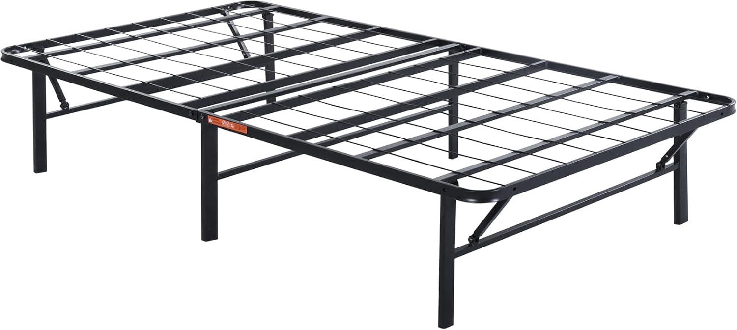 Black Twin Foldable Metal Platform Bed Frame with Slats