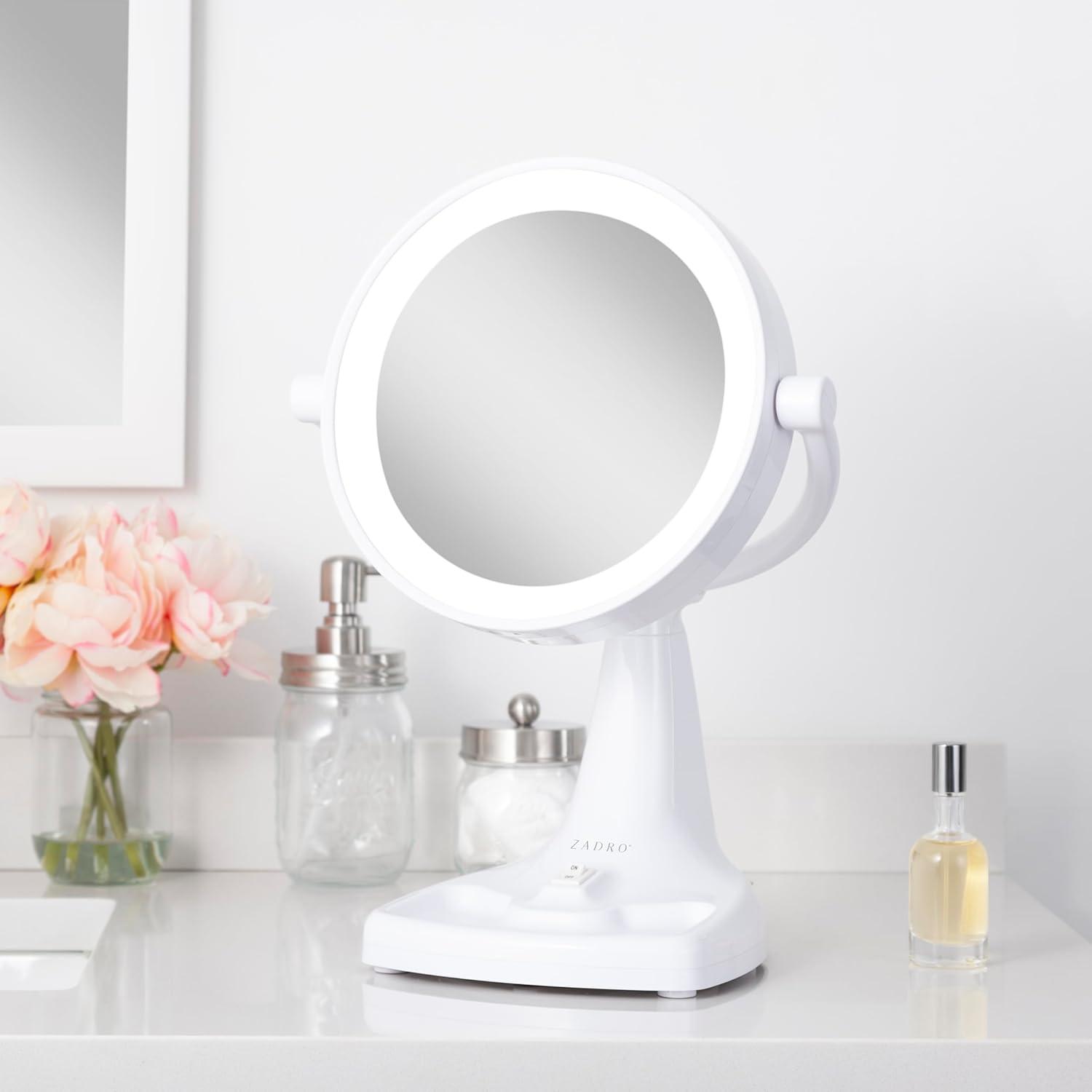 Zadro Max Bright Lighted Makeup Mirror w/ Magnification & Storage Tray