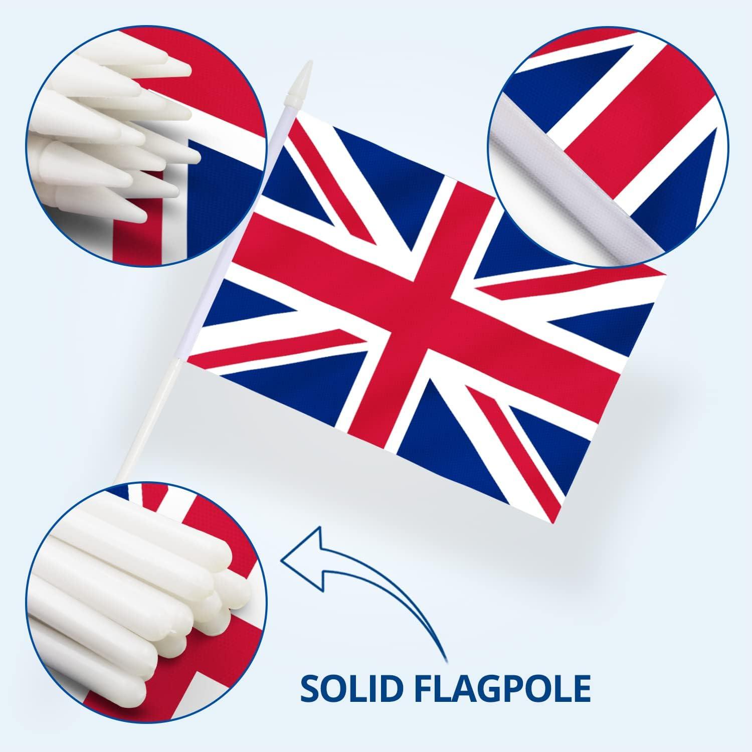 Anley British Union Jack Stick Flag Great Britain 5x8 inch Handheld Mini Flag - 12 Pack