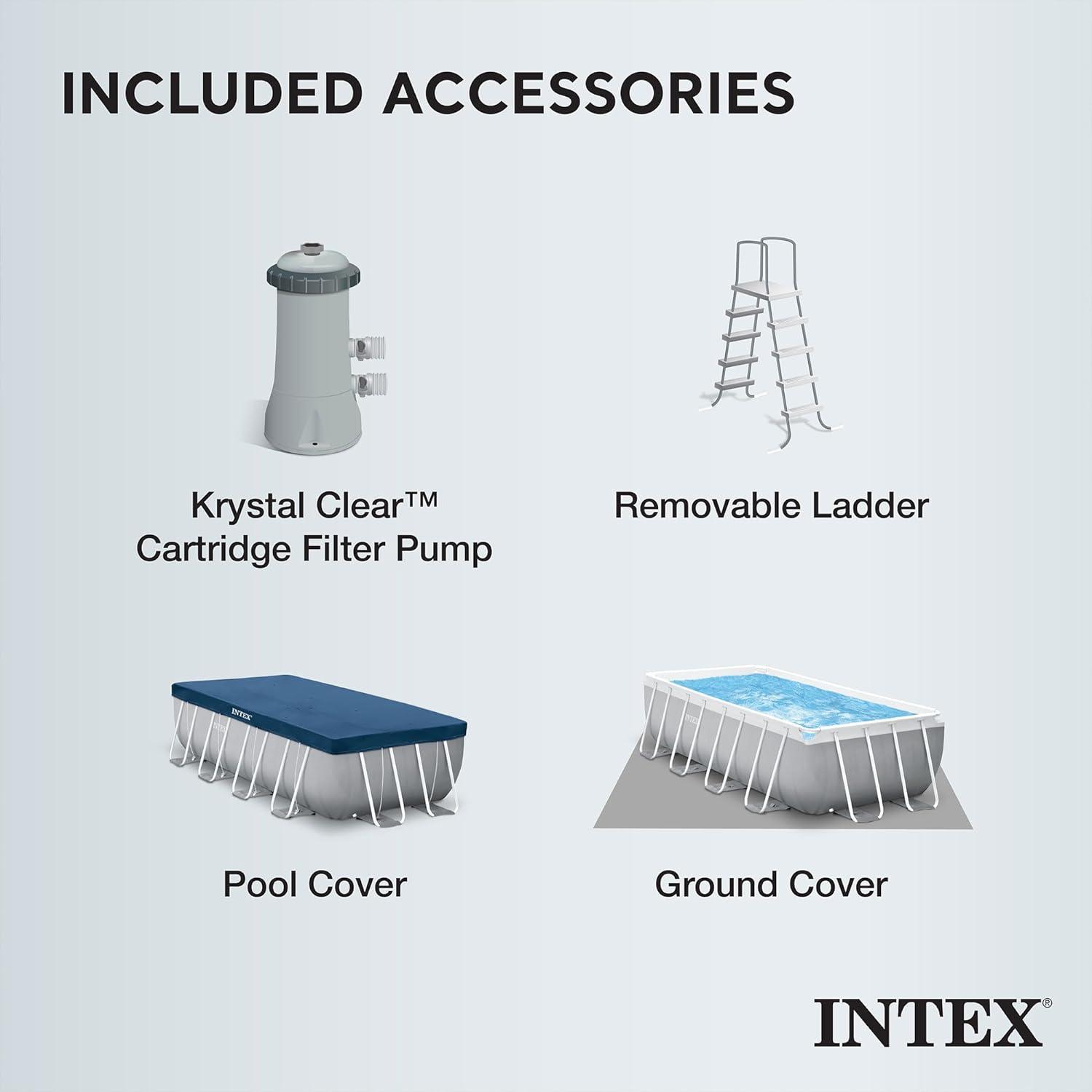 Intex 16ftX8ftX42in Prism Frame Rectangular Pool with Pump, Ladder, Ground Cloth & Cover