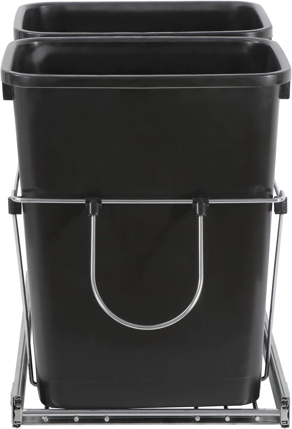 Black Double Pull-Out Trash Can with Steel Frame